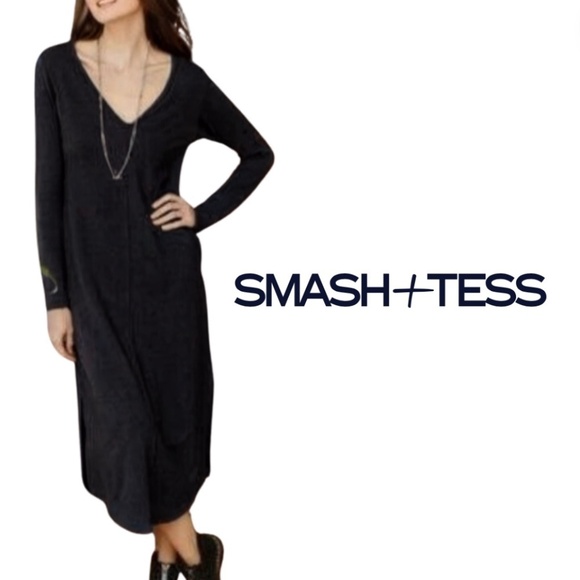 Smash + Tess V-Neck Midi Friday Dress Relaxed Fit Women Size Small - Picture 1 of 14